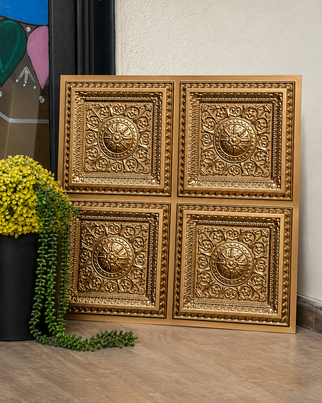 Royal Golden Embossed Decorative Ganpati Backdrop Panel 1x1
